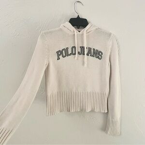 Polo Jeans Ralph Lauren Pullover Knit Hooded Embroidery Logo Sweater Cream White